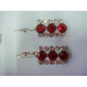 Wholesale Three Red Diamonds Around With Silver Colour Diamond Earrings 99jl14