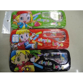 Wholesale Kids school supplies stationery gift products simple love 2 layesr pencil case with stationery