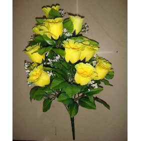 Wholesale 18pcs large size artificial rose bunch yellow color 97rn04