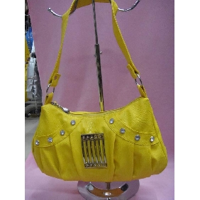 Wholesale Fashion lady handbags PU leather with metal accessories yellow color 9c4n12