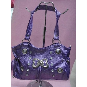 Fashionable lady's pu leather handbags purple color with flower printing 9c4n13