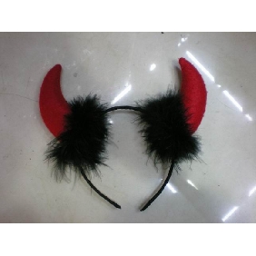 Wholesale Halloween Hair Hoop With Two Red Ox Horn Ornament For Children