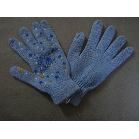 Blue Knitted With Shivering Fashion Accessories Gloves And Mittens