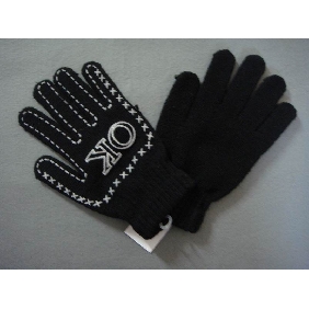 Black With White OK Pattern Fashion Accessories Knitted Gloves And Mittens