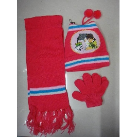 Wholesale 2010 Winter new style children 100acrylic knitted gloves, hat and scarf set 9cdn01