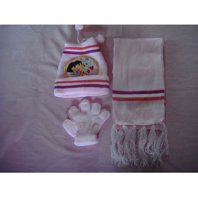 Wholesale 2010 Winter new dora style children 100acrylic knitted gloves,hat and scarf set 9cdn13