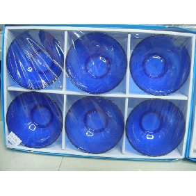 Wholesale Blue 6 pieces packed good quality nice design round glass bowl set 9cfn28