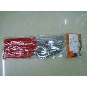 Wholesale Popular western style food steel knife fork spoon tableware set with red handle 9CFN66
