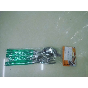 Wholesale Popular western style food steel knife fork spoon tableware set with green handle 9CFN65