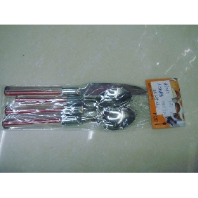 2 pcs spoons+1pc knife+1pc fork dinnerware set red plastic handles 9cfn62
