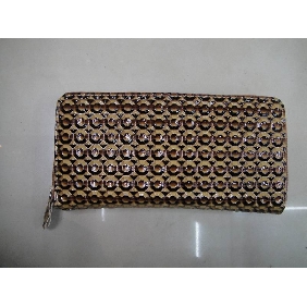 Fashionable branded long golden PU leather wamen wallet side with zipper 9chn07