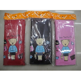 Wholesale Cute cartoon bear long PU leather different colors girls' wallet