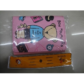 Lovely cartoon pink short high quality trifold PU leather purse wallet 9chn30