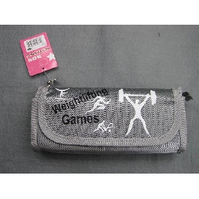 Wholesale PU gray sport pencil case with weightlifting games design
