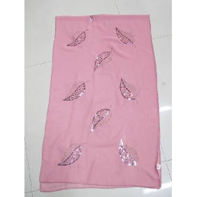 Wholesale Fashionable chemical fiber ladies' long silk scarf shawl with sequined leaves