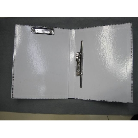 Economical Double-Lever Clamp Document File Folder with check pattern, grey