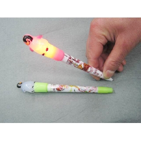 Wholesale Promotional cartoon flashl plastic children's blue stick ball pen/ ballpoint