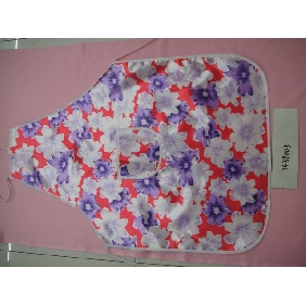 red lovely fashion apron with purple and white beautiful flowers around