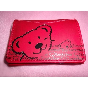 Wholesale Red Lucky Bear PU Tri-Fold Wallet Purse Smooth Surface With Cloud Effect