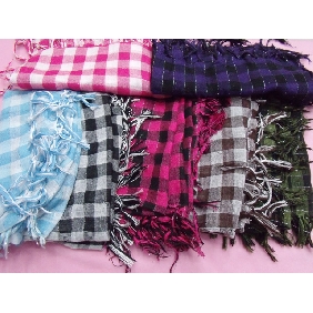 Wholesale HOT!  Pretty silver thread plaid silk scarf for girl's gift Muti-colored