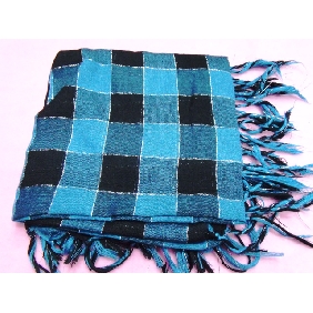 Wholesale Wonderful Mixed Blue plaid silk scarf for girl's gift with silver thread