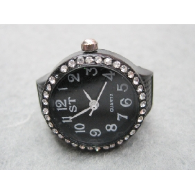 Wholesale 2010 Promotional newly design decorative mini finger ring shape electronic watch with artificial diamond accessory