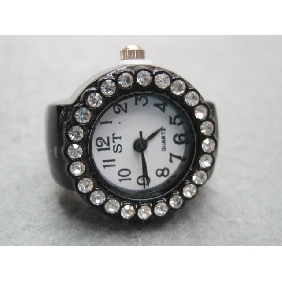 Wholesale 2010 Promotional newly design decorative mini finger ring shape electronic watch with artificial diamond accessory