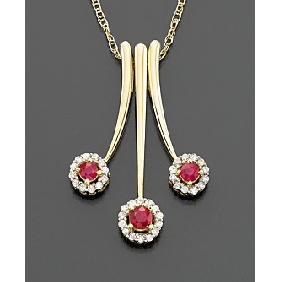 Wholesale three golden flowers with the red diamond in the center pendant alloying neclace chain