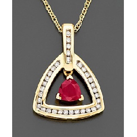 golden triangle emlellished with the red diamond in the center pendant alloying neclace chain