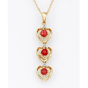 Wholesale three conjiont golden hearts with red diamond in the center pendant alloying and coppery jewelry neclace chain