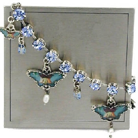 Wholesale blue copper tiny butterflies pendant diamond chain bracelet