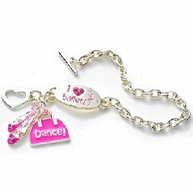 Wholesale stylish pink ballet shoes amd dance bag pendant alloying chain bracelet