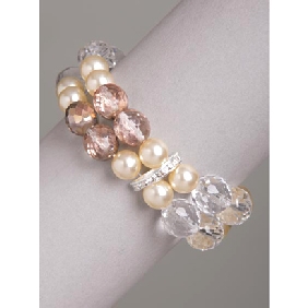 Wholesale two-row pure crystal and pearls bead pendant bunch bracelet