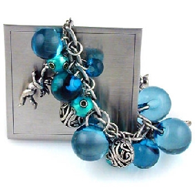 Wholesale transparent blue crystal,coppery beads and angels pendant alloying chain bracelet