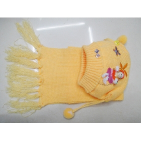 Wholesale Exquisite Yellow 3-4 Years Size Hat and Scarf Set