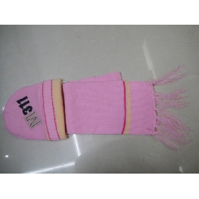 Wholesale Cool Pink Hat and Scarf Set with Fringe Lace for Child Girl