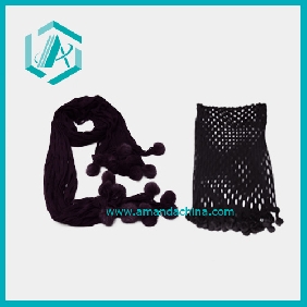 High Grade Acrylic Scarf With Little Rabbit Feather Balls