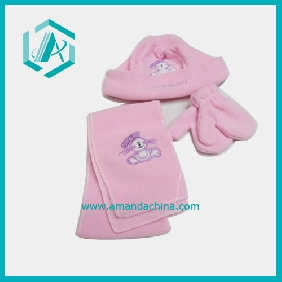 Wonderful Pink Cartoon Design Plush Scarf Hat Glove Set