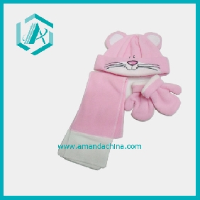 Wholesale Lovely Animal Design Pink Polar Fleece Scarf Hat Glove Set