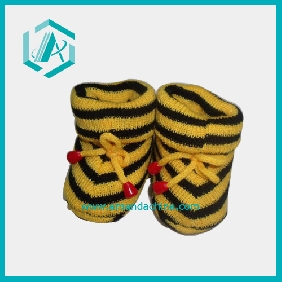 Yellow Black Alternate Striped Woolen Yarn Shoes