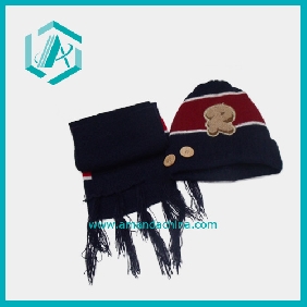 Wholesale Letter R Deign Hat Lace Scarf Black Hat Scarf Set