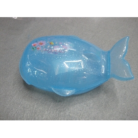 Light Blue Fish-Shape Plastic Soap Box With Pattern On It