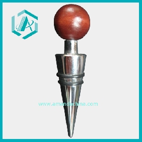 Wholesale Chrome Metal Cone Stainless Steel Bottle Stopper With wood Head