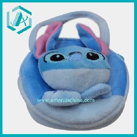 Wholesale Plush cute blue rabbit purse, 2 layers 2 zippers
