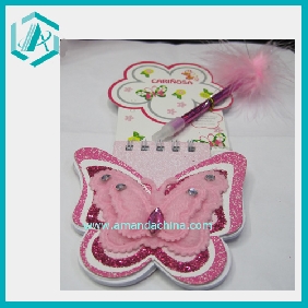 Wholesale Design Stylish Daily Use Notebook And Pen Set With A Butterfly Book, A Feather Pen, A Card