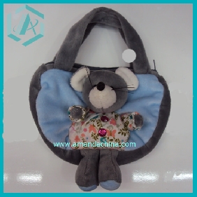 Wholesale Plush cute grey handbag  with bear for females