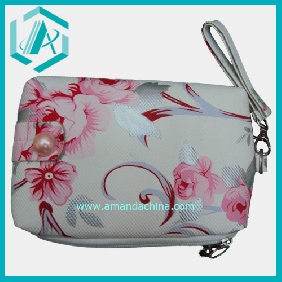 Wholesale Stylish white leather purse, flowers printed on it