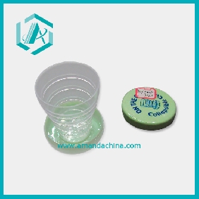 Daily Use Plastic Transparent Retractable Cup With Diameter 7CM And Height 8CM, Green Cover