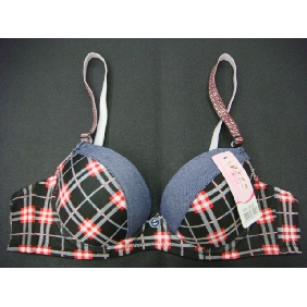 Wholesale All Cotton Denim Fabric+Check Printing, Soft Sponge, Amphibious Baldric Girl Bra