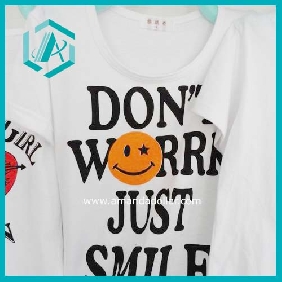 Wholesale Ladies' T-shirt white color with letters and a Sun printing sleeve all size